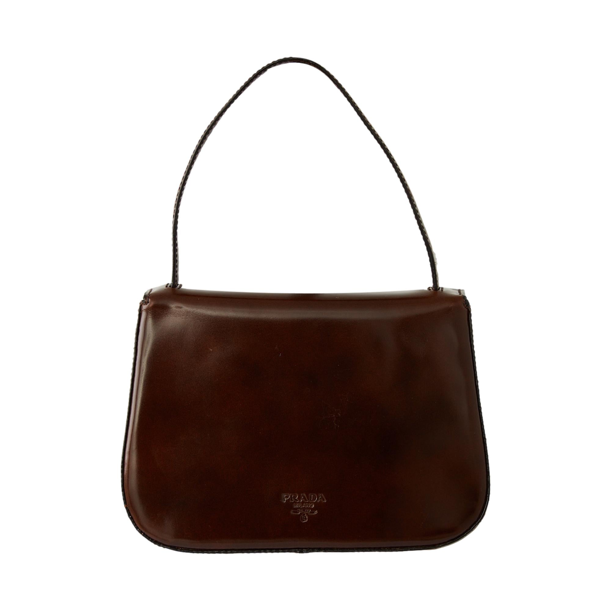 Prada Brown Leather Mini Top Handle Bag