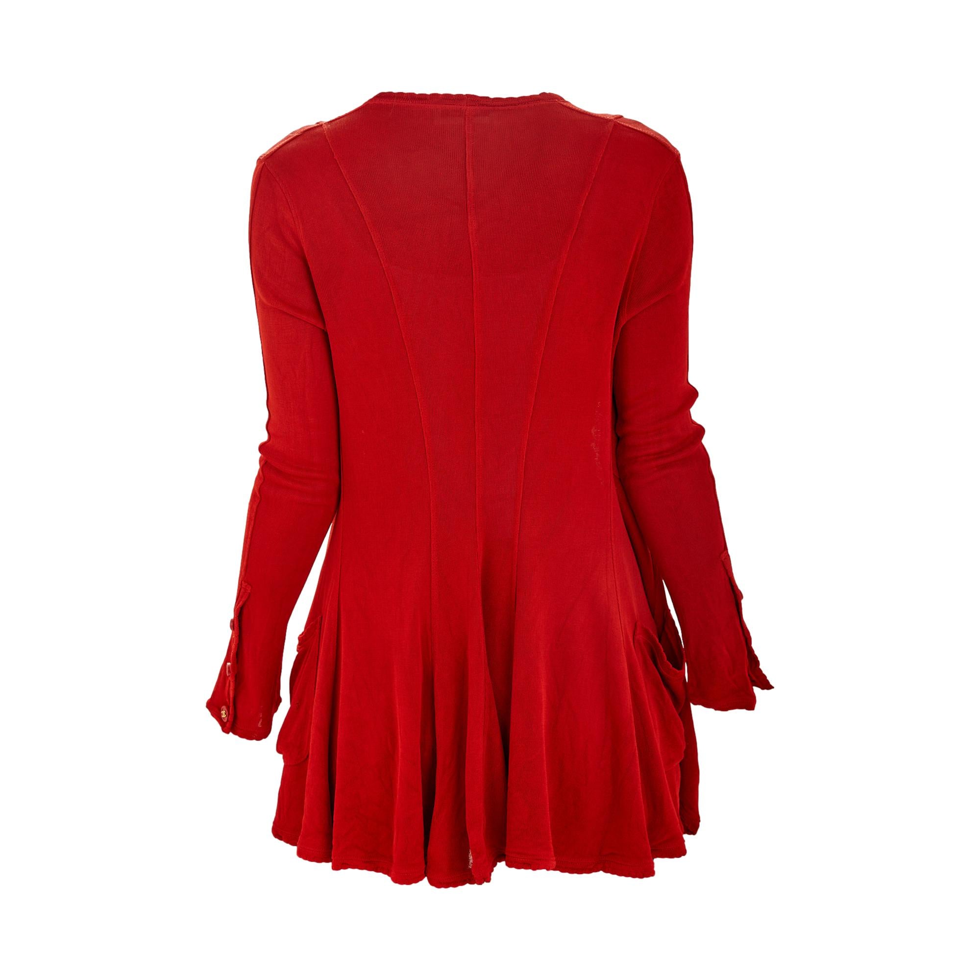 Chanel Red Logo Open Front Cardigan