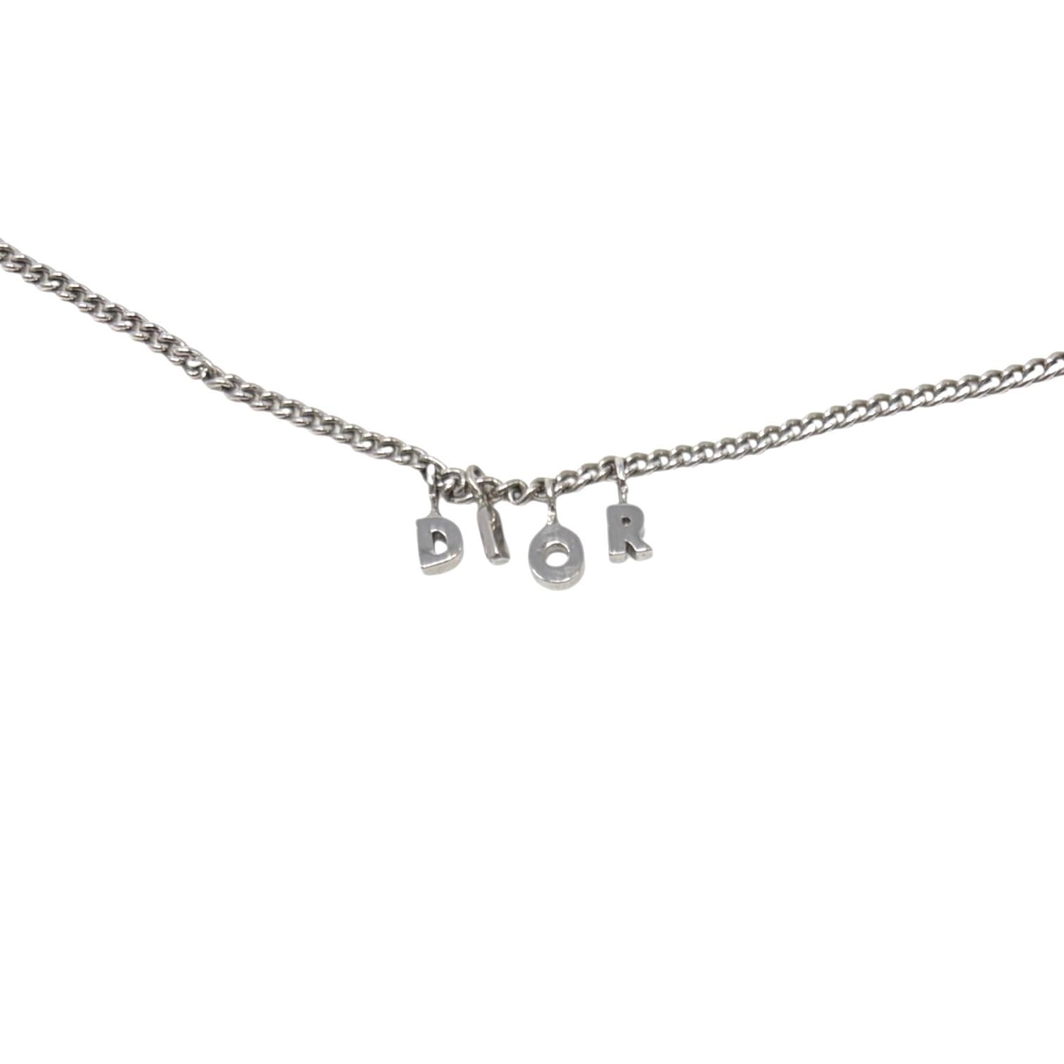 Dior Silver Logo Mini Logo Necklace