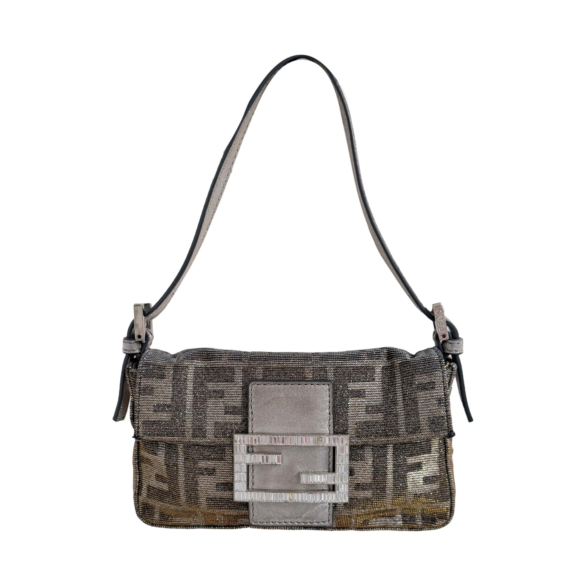 Fendi Two Tone Mini Rhinestone Baguette