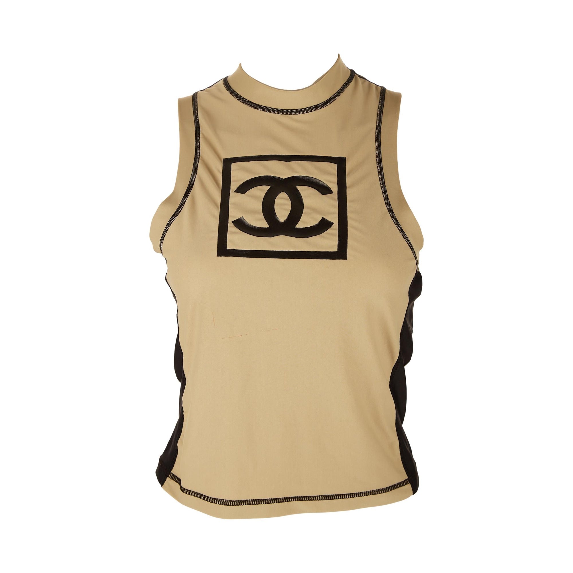 Chanel Tan + Black Logo Tank