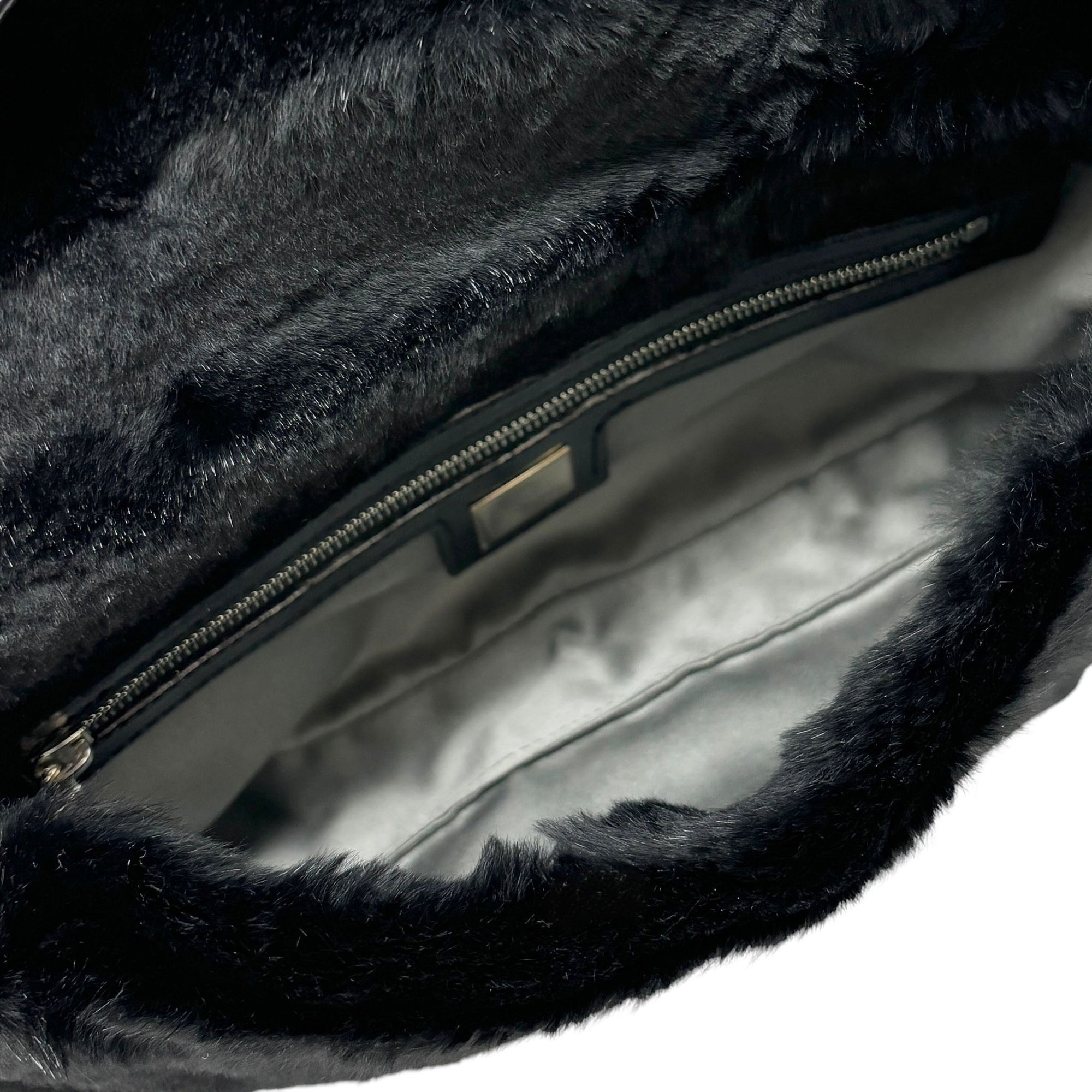 Fendi Black Fur Baguette Bag