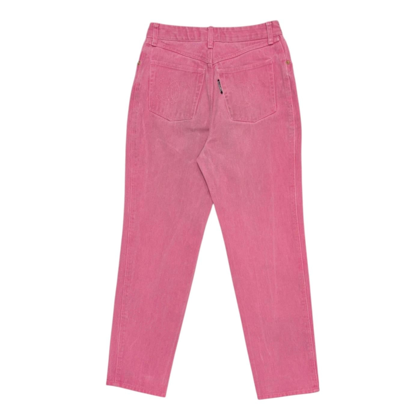 Chanel Pink Logo Pocket Jeans
