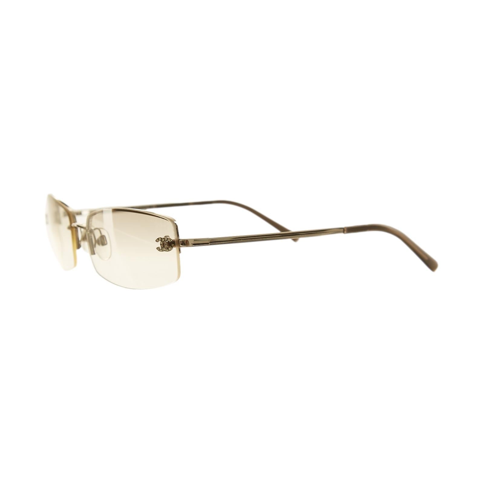 Chanel Silver Rhinestone Mini Rimless Sunglasses