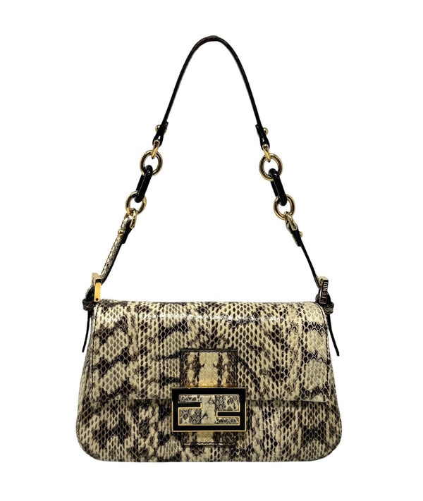 Fendi Grey Snakeskin Mini Mama Baguette Bag