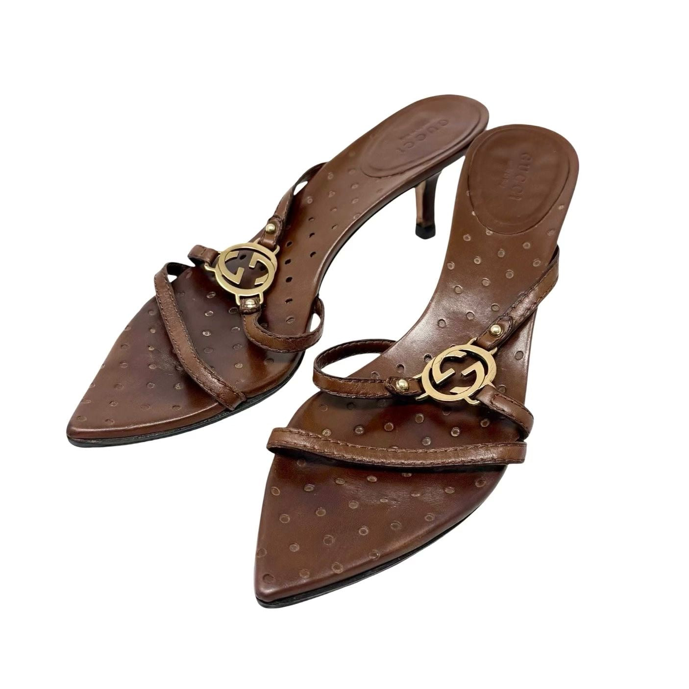 Gucci Brown Logo Strap Heels