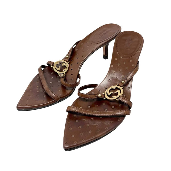 Gucci Brown Logo Strap Heels