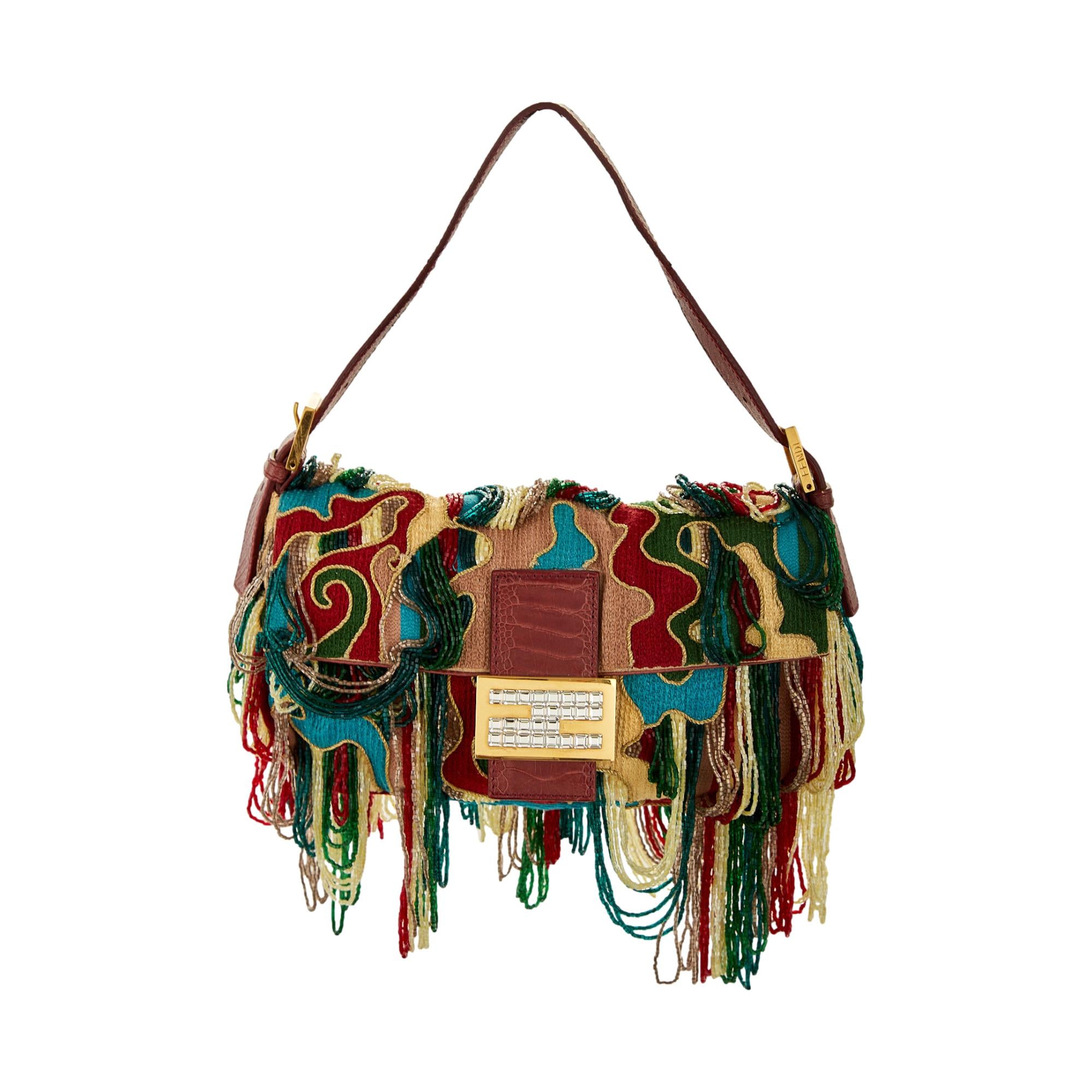 Fendi Multicolor Beaded Fringe Baguette