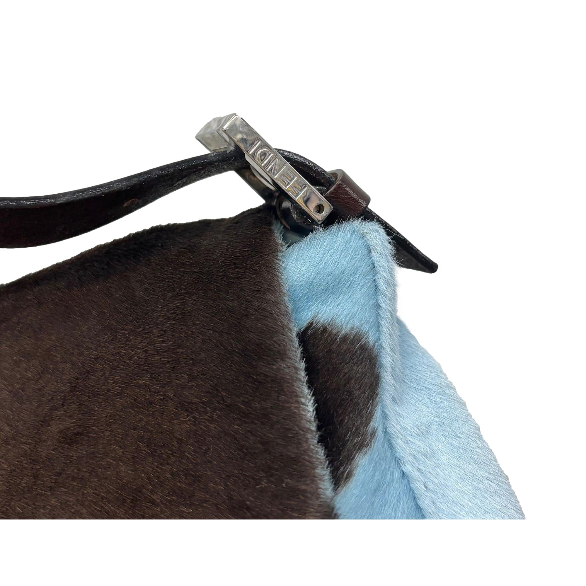 Fendi Blue Cow Print Baguette