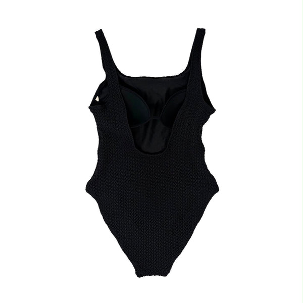 YSL Black Textured Logo One Piece