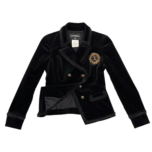 Chanel Black Velvet Logo Jacket
