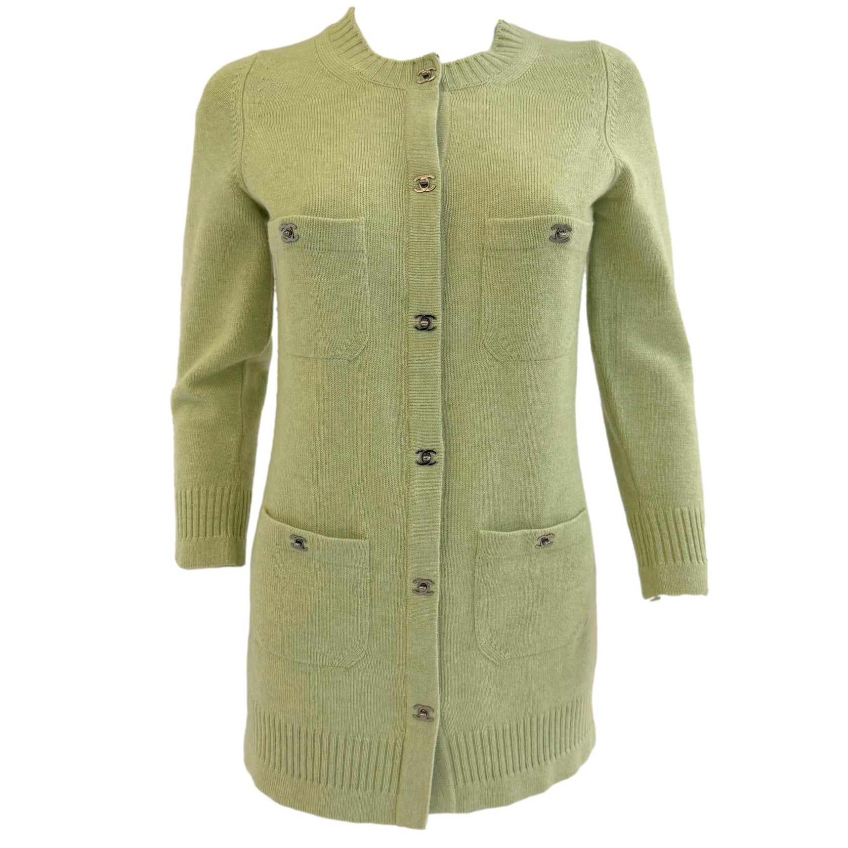 Chanel Green Turnlcock Cashmere Cardigan