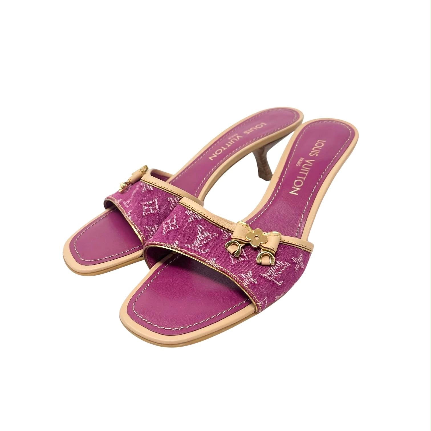 Louis Vuitton Pink Denim Monogram Kitten Heels