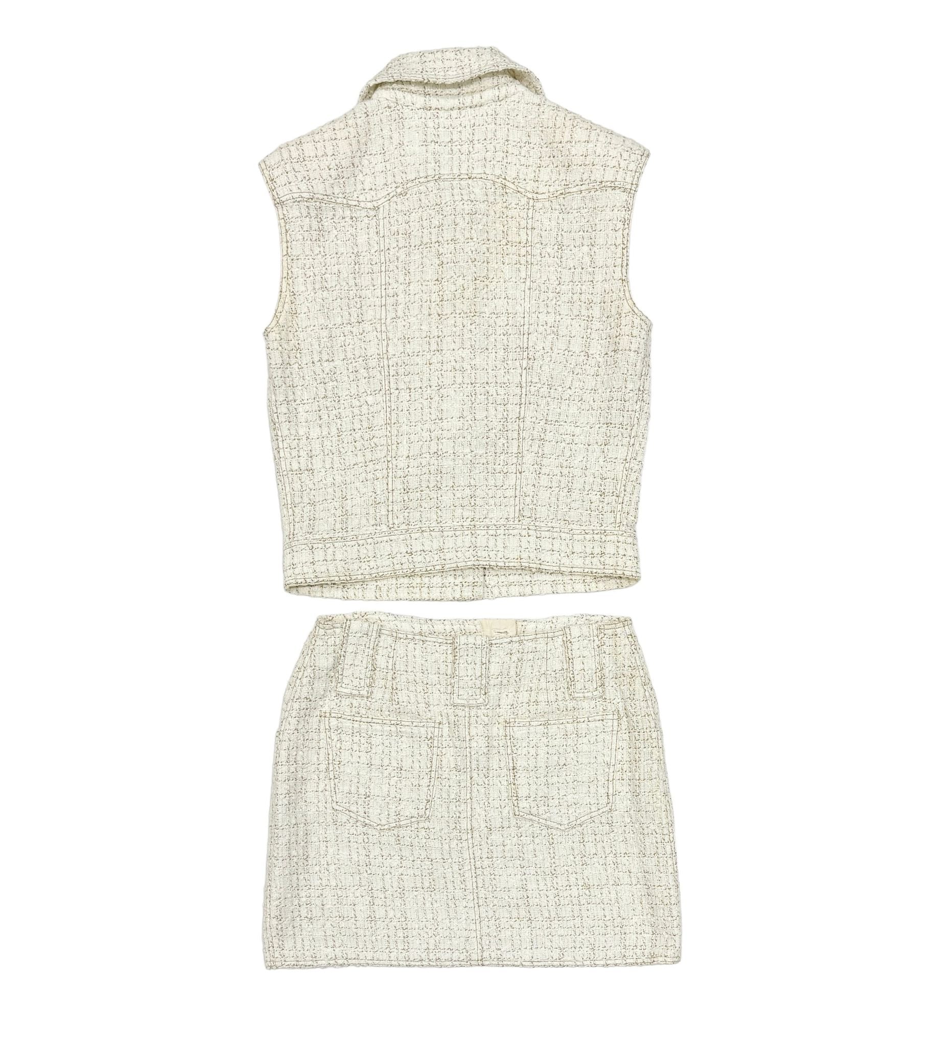 Chanel Ivory Tweed Mini Skirt Set