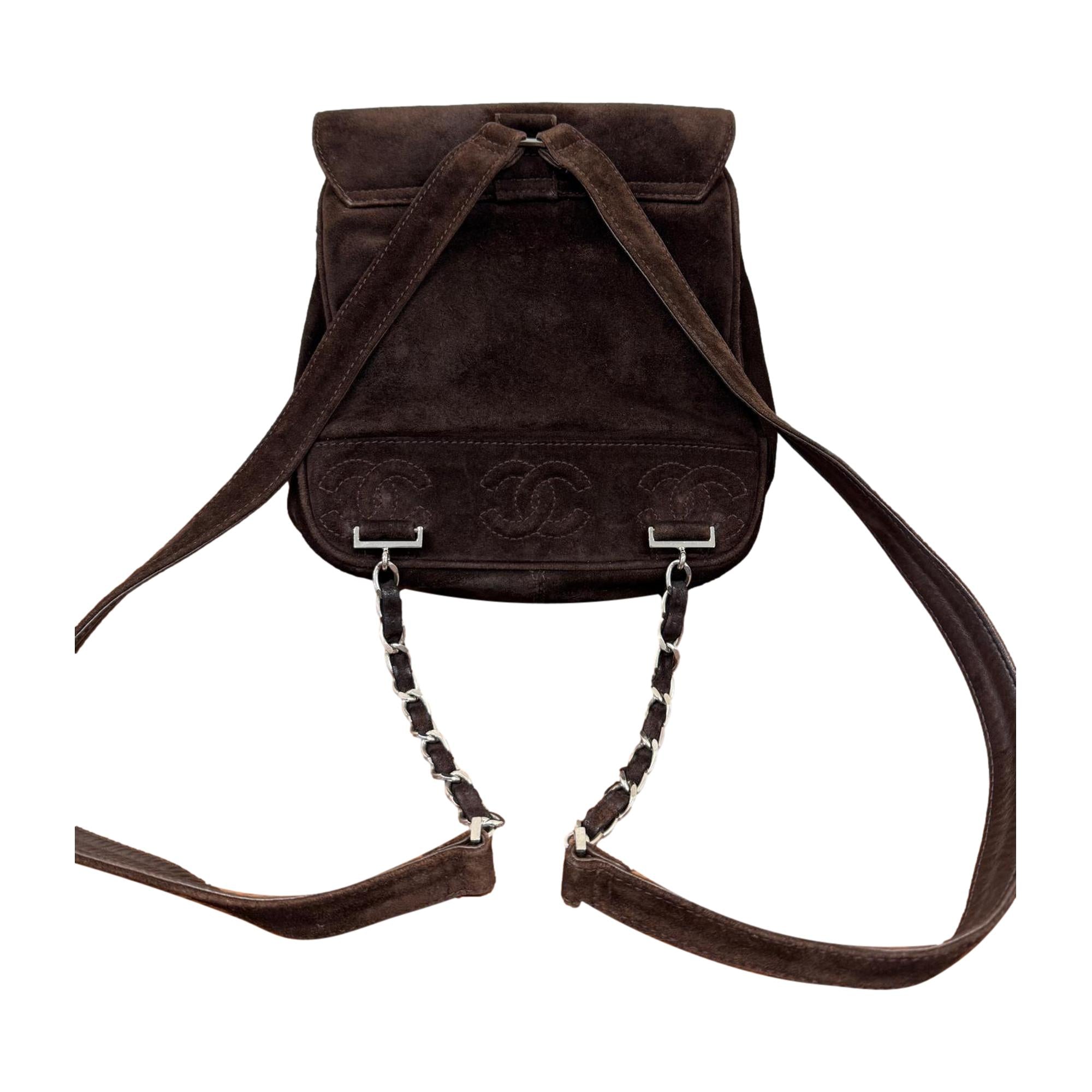 Chanel Brown Small Suede Logo Backpack