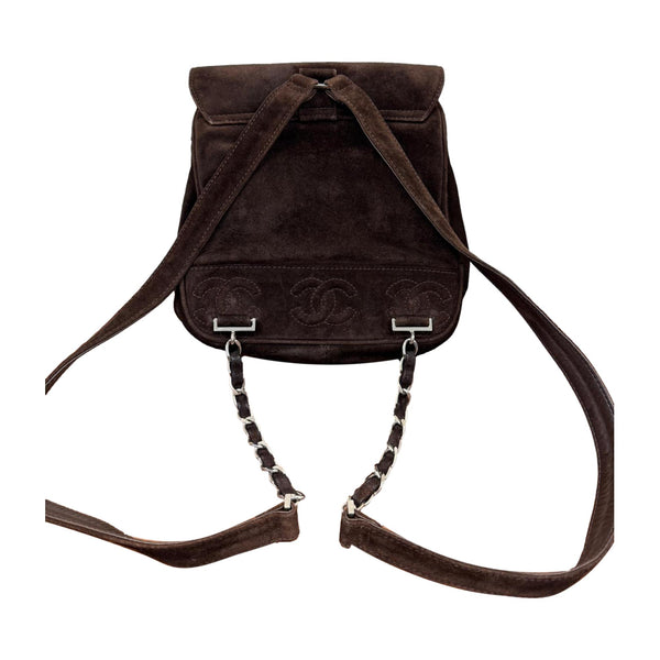 Chanel Brown Small Suede Logo Backpack