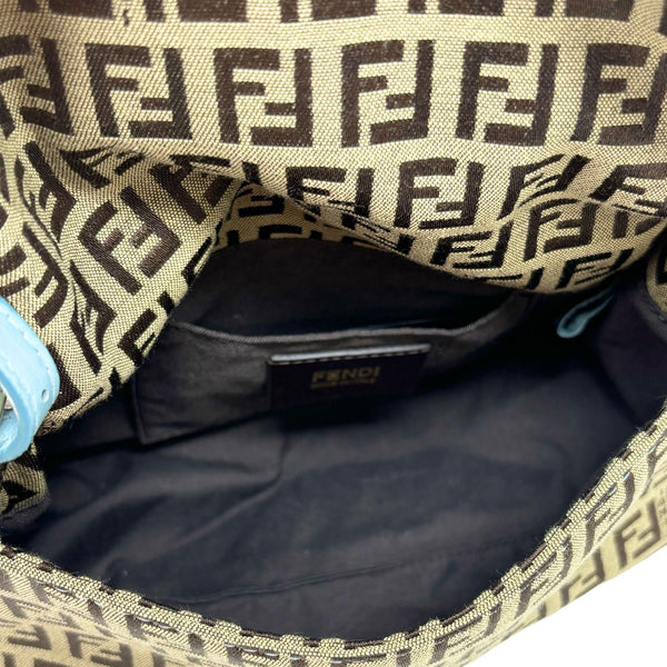 Fendi Mini Brown + Baby Blue Logo Baguette Bag