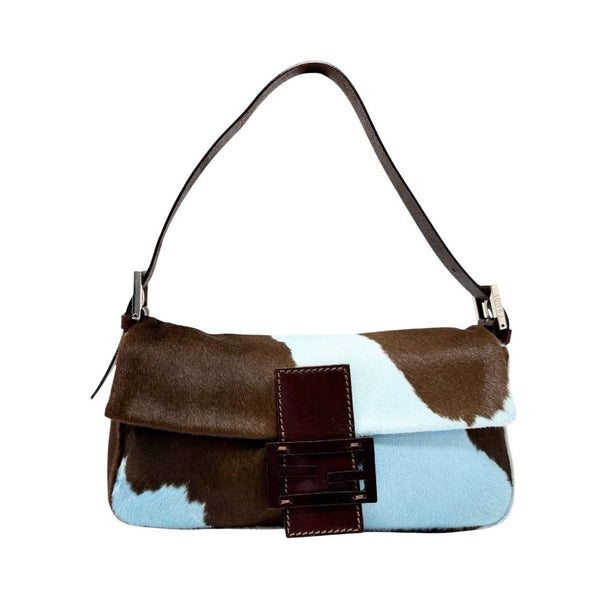 Fendi Blue Cow Print Baguette
