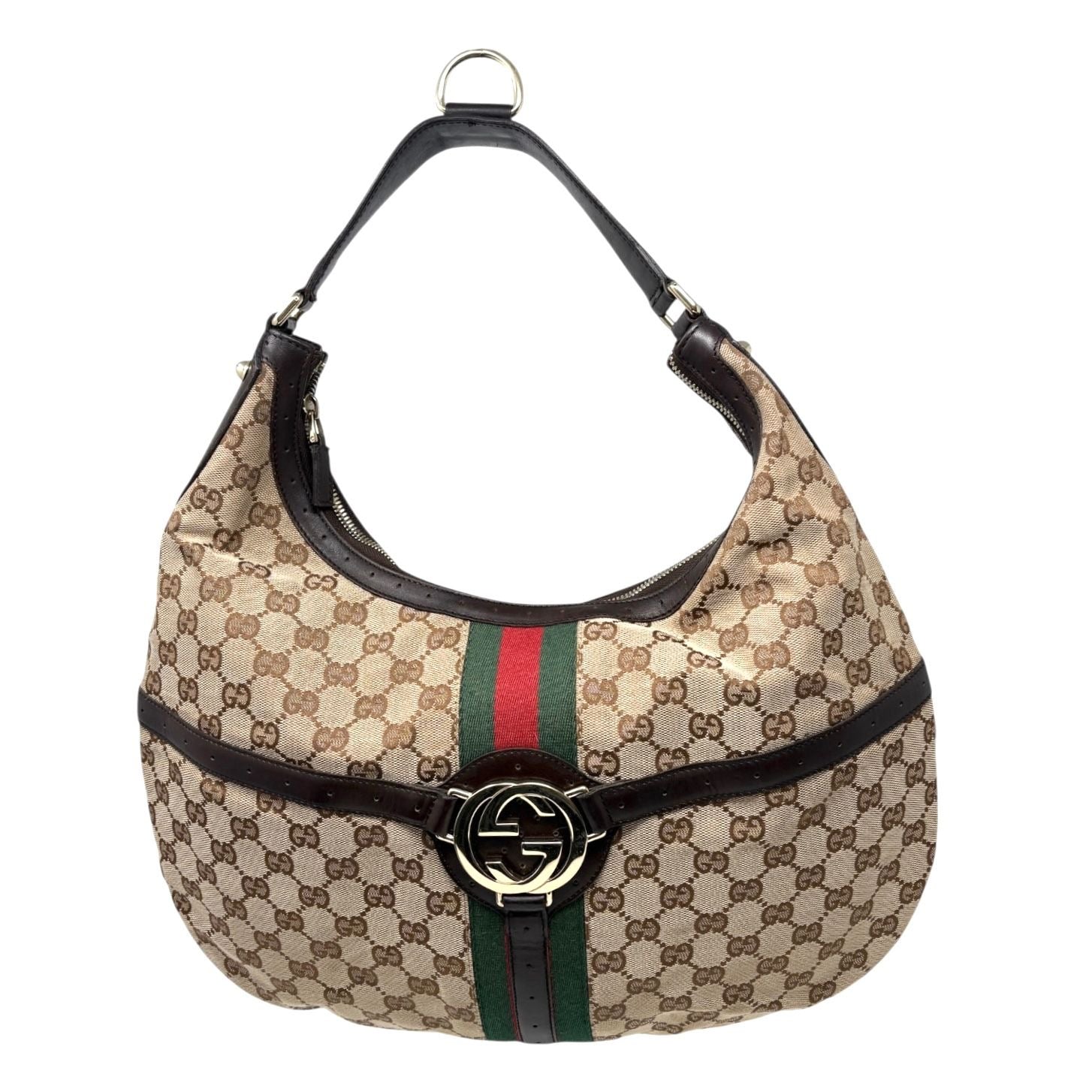 Gucci Logo Stripe Canvas Shoulder Bag