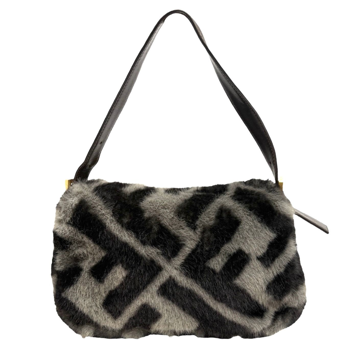 Fendi Grey Fur Logo Baguette
