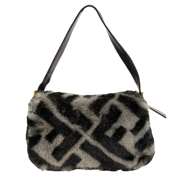 Fendi Grey Fur Logo Baguette