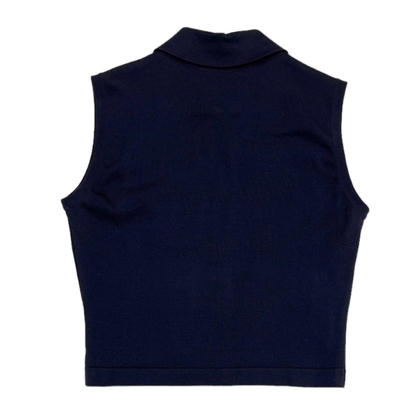 Chanel Navy Logo Button Down Crop