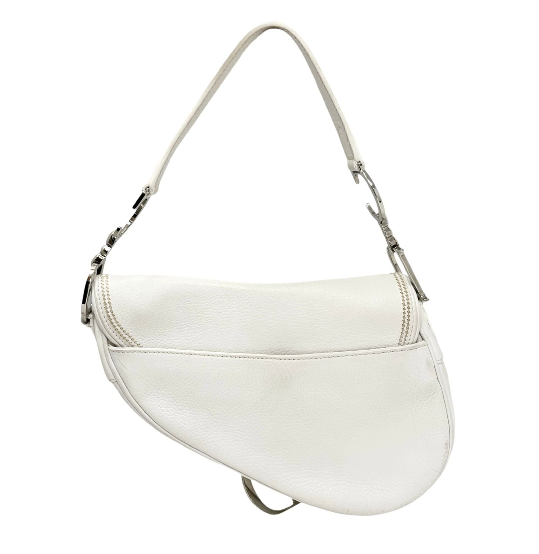 Dior White Leather Stitched Saddle Bag