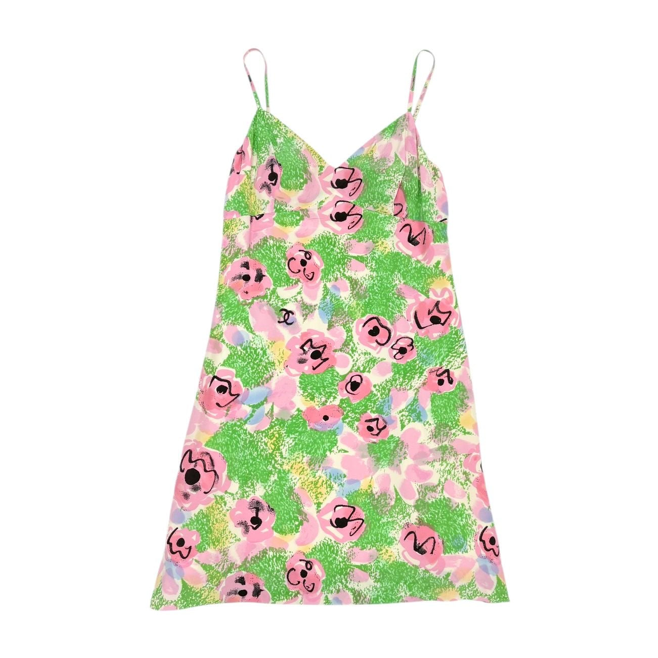 Chanel Green Floral Silk Slip Dress