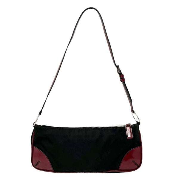 Prada Black + Red Nylon Shoulder Bag