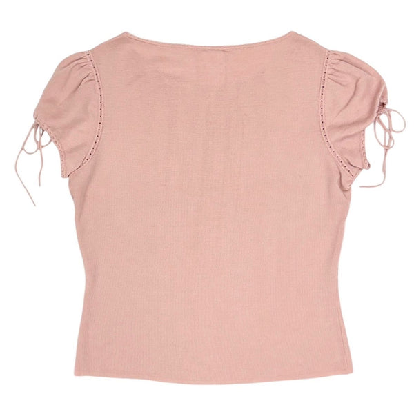 Chanel Baby Pink Cap Sleeve Logo Top