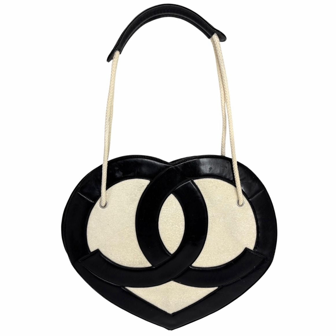 Chanel Black Jumbo Terrycloth Heart Bag