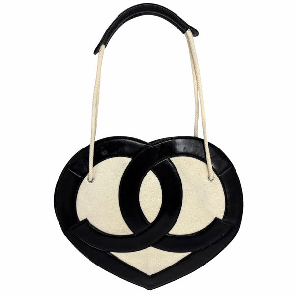 Chanel Black Jumbo Terrycloth Heart Bag