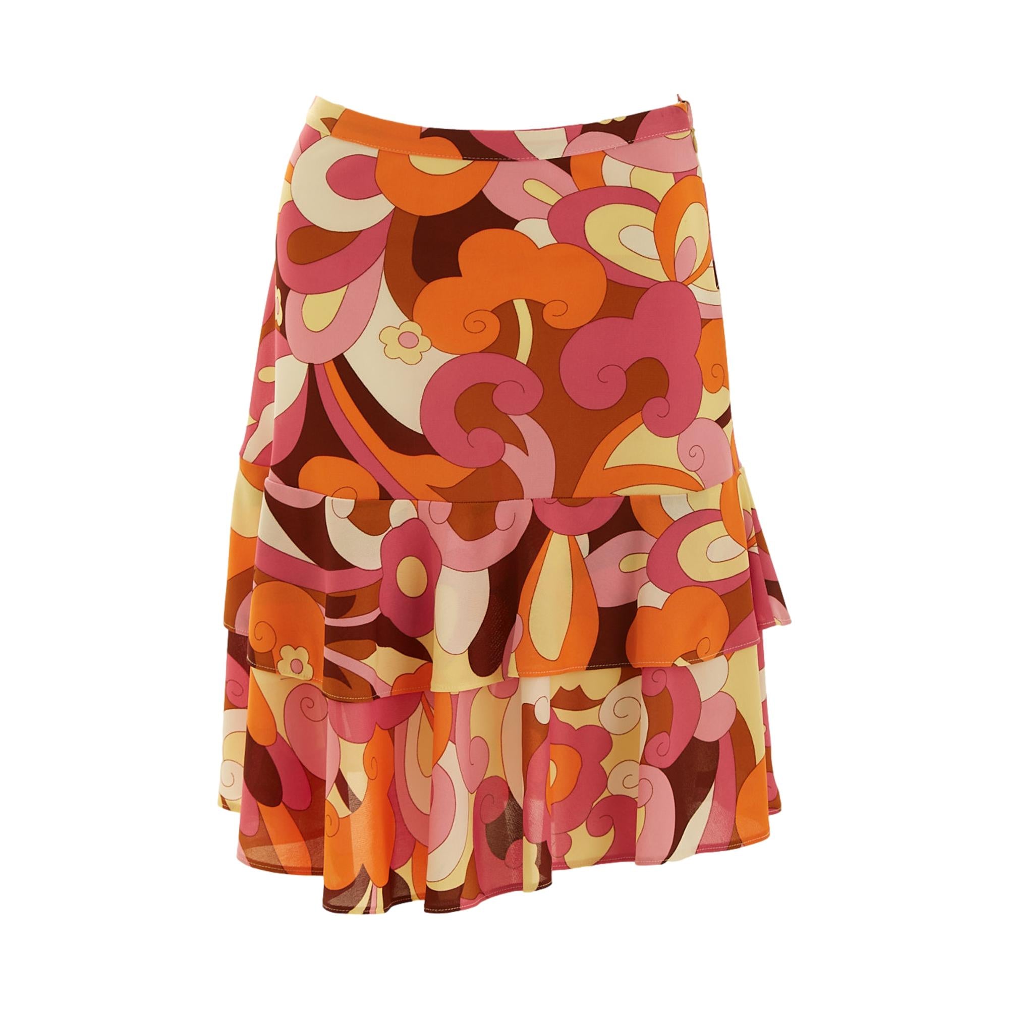Dolce & Gabbana 2000s Mod Abstract Print Ruffle Mini Skirt