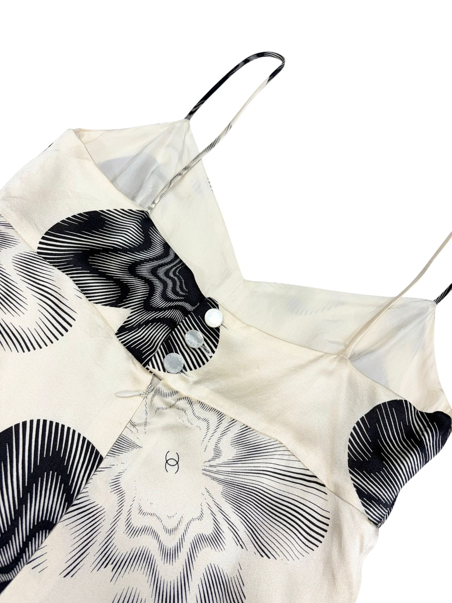 Chanel White Floral Logo Silk Dress