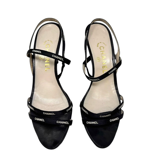 Chanel Black Satin Ribbon Heels