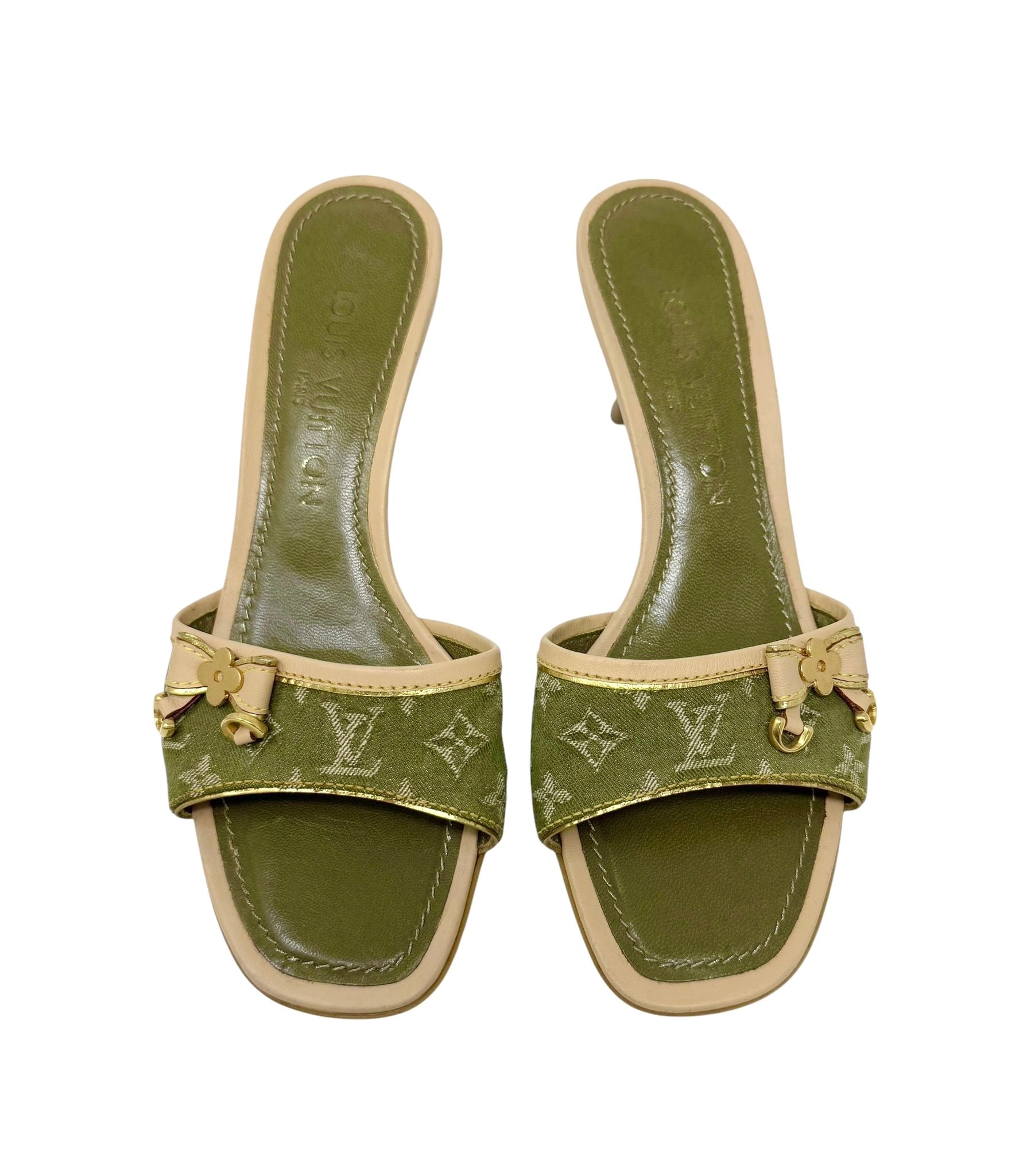 Louis Vuitton Olive Denim Kitten Heels