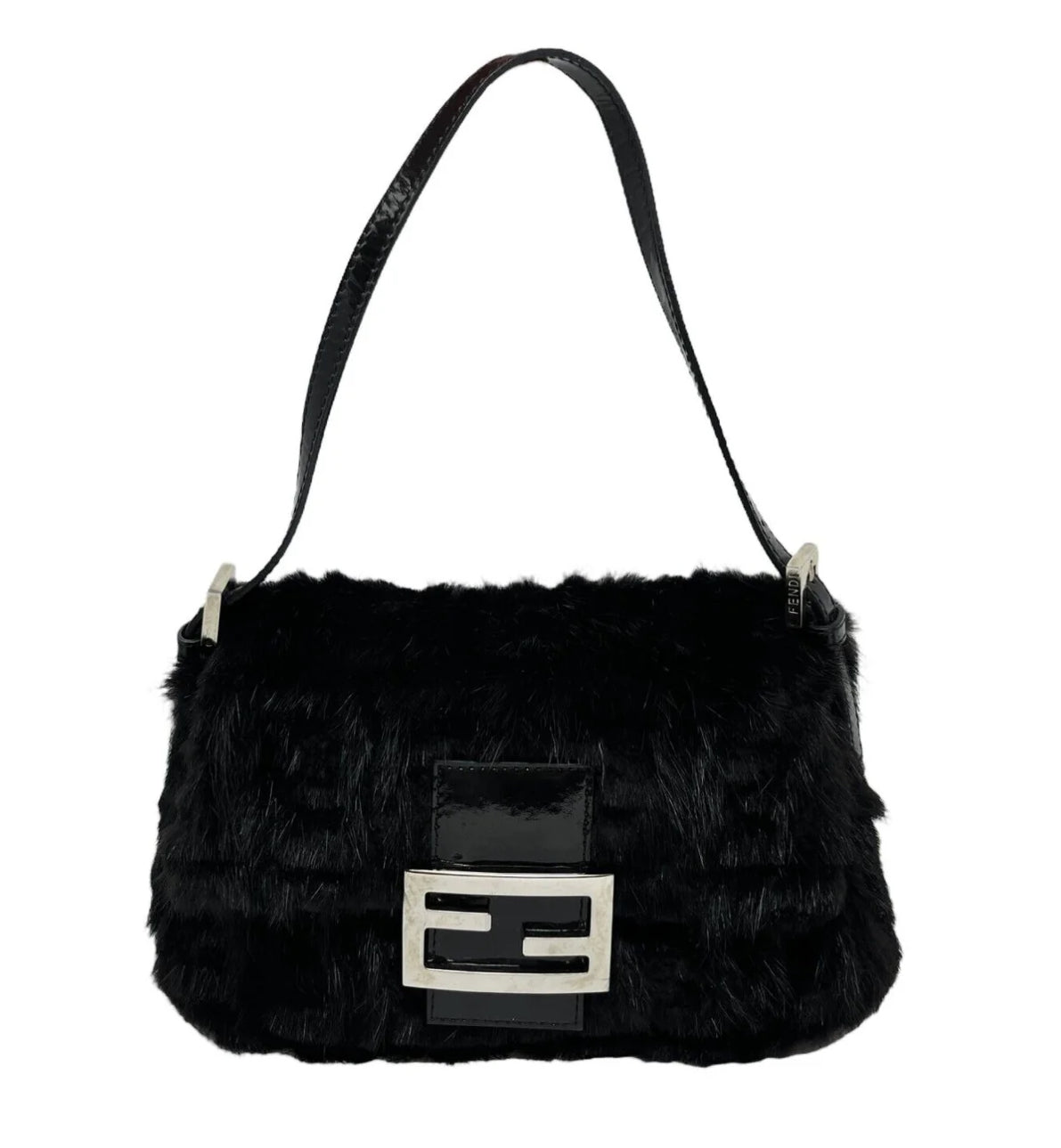 Fendi Black Fur Baguette Bag