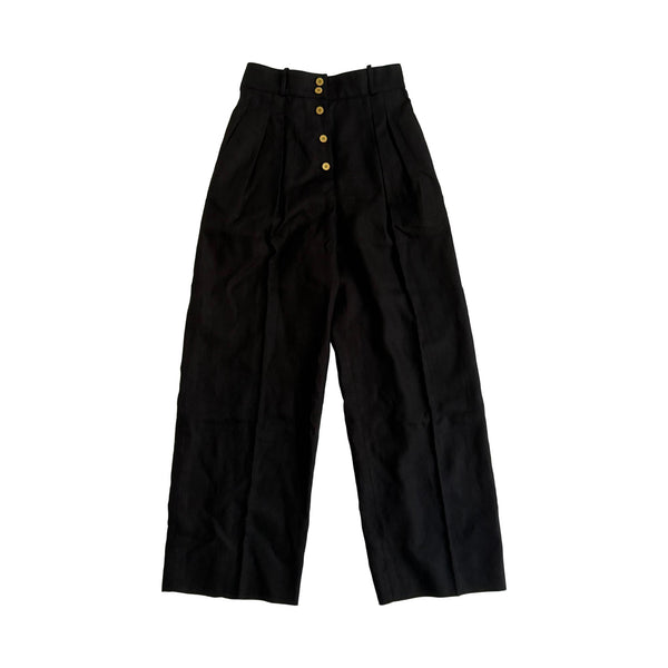 Chanel Black Linen Wide Leg Trousers