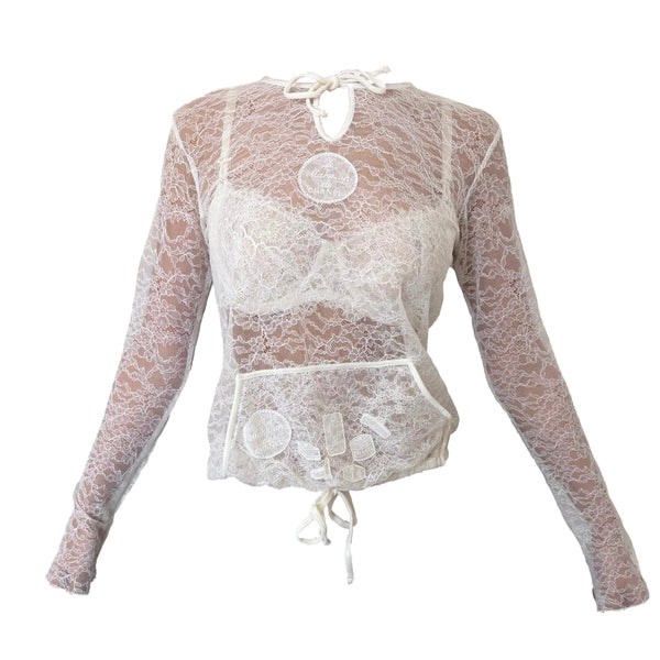 Chanel White Lace Makeup Logo Top