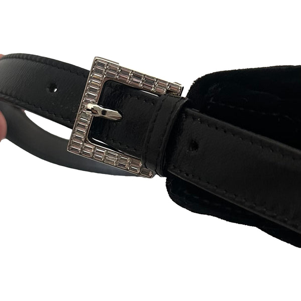 Fendi Black Velvet Rhinestone Baguette