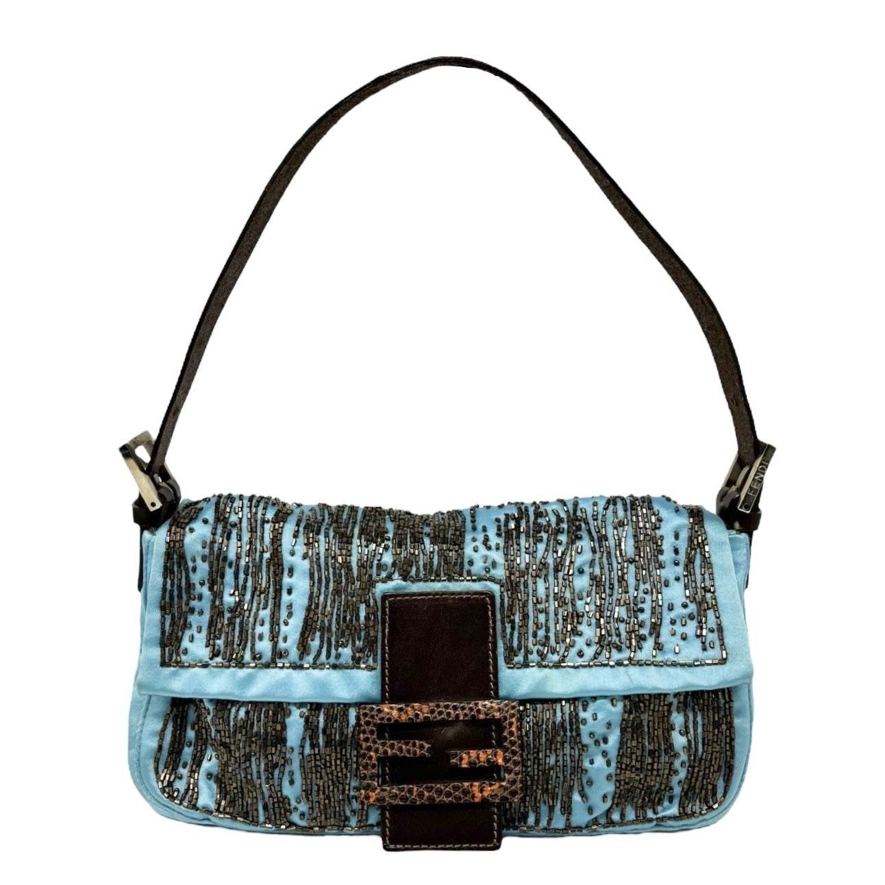 Fendi Satin Beaded Baby Blue Baguette Bag