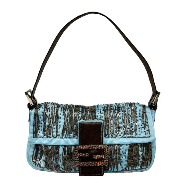 Fendi Satin Beaded Baby Blue Baguette Bag