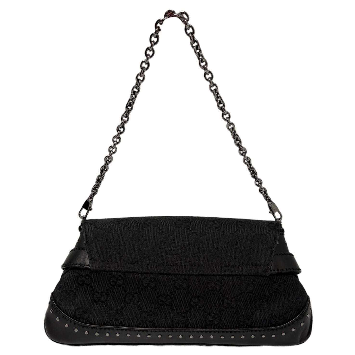 Gucci Black Studded Horsebit Logo Chain Bag