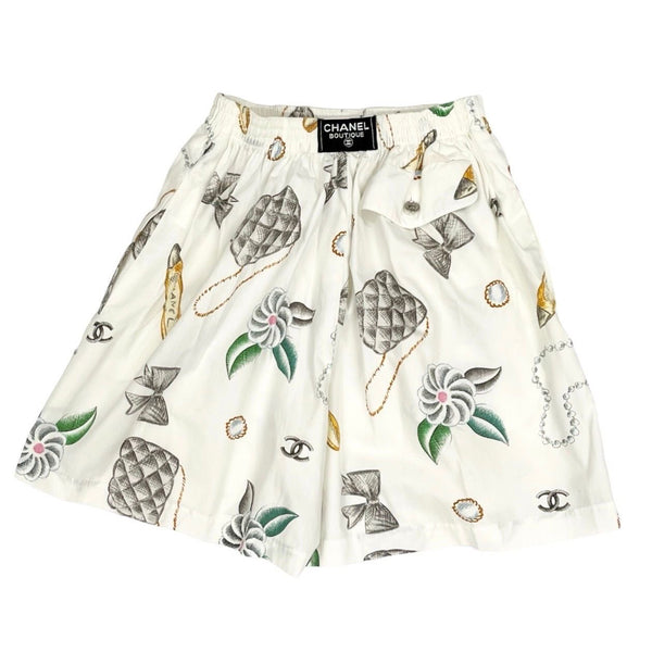 Chanel White Icon Print Cotton Shorts