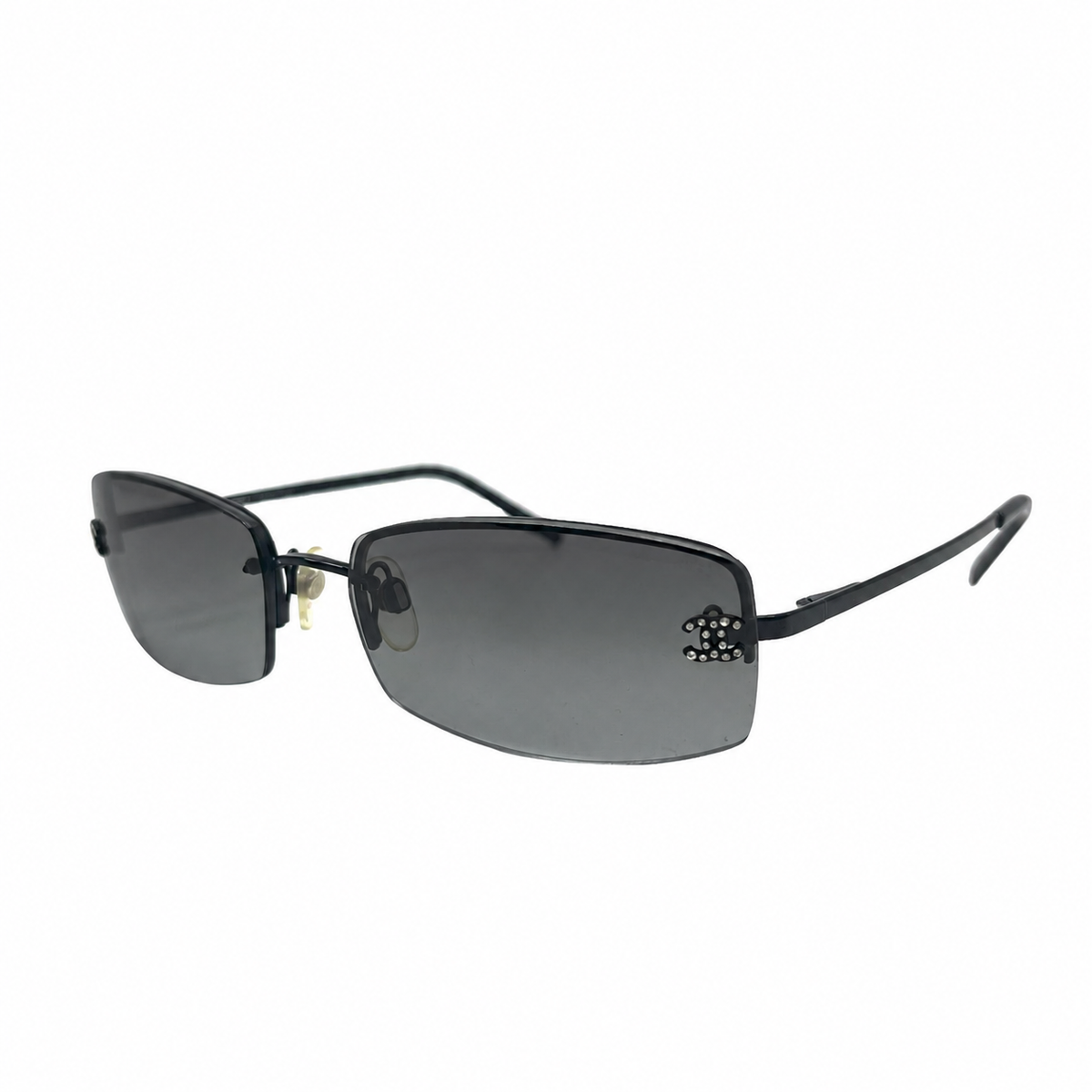 Chanel Mini Black Rhinestone Logo Sunglasses