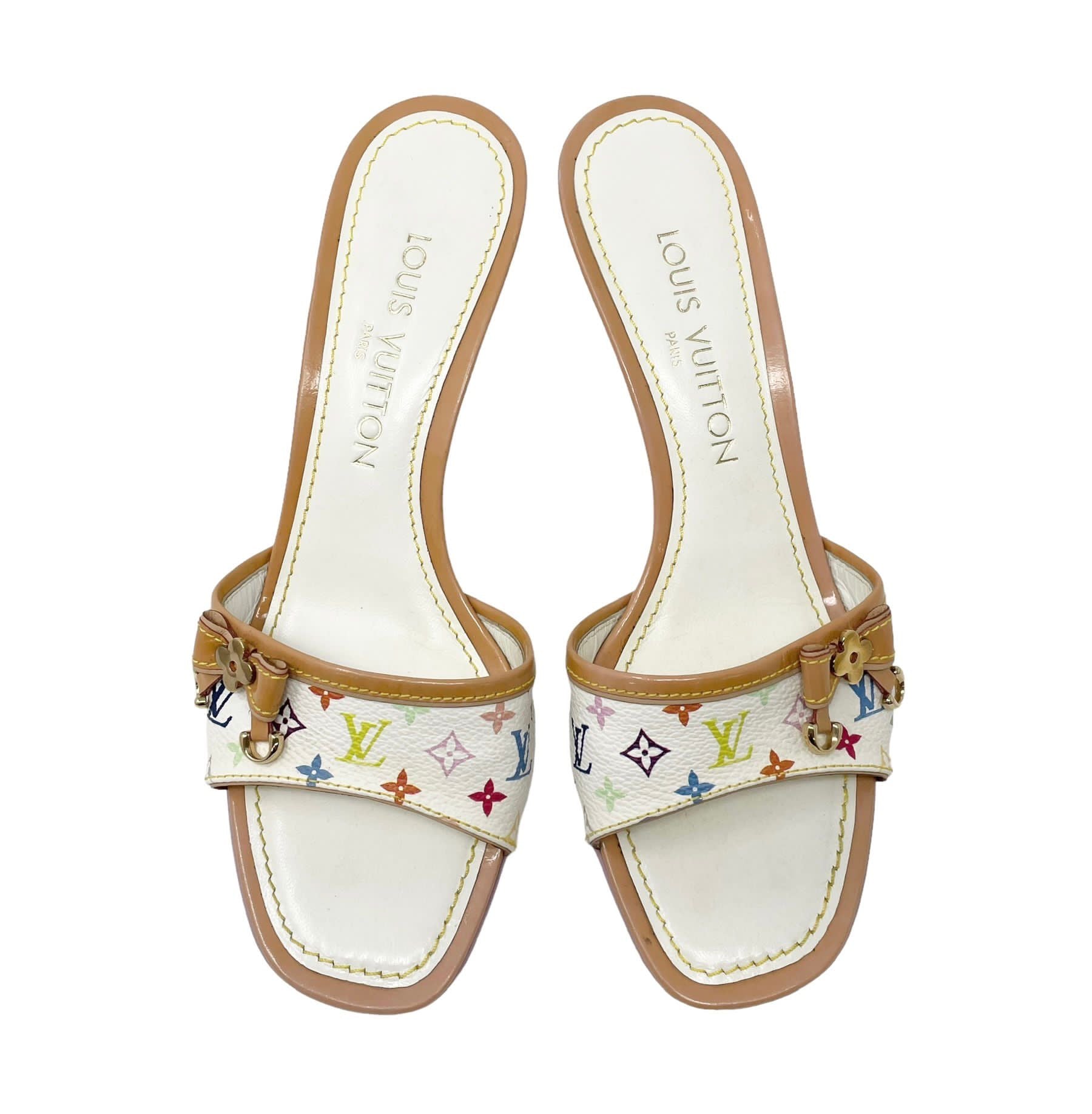 Louis Vuitton multicolor monogram chunky heel mule sandals size 37