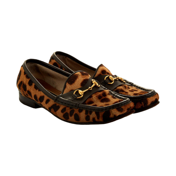 Gucci Leopard Print Calf-hair Loafers
