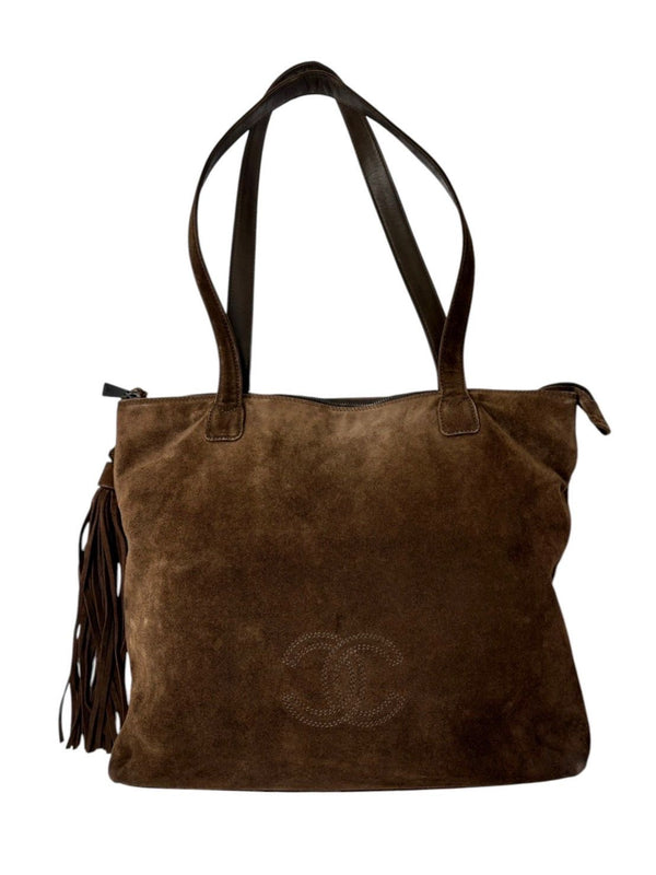 Chanel Brown Suede Logo Shoulder Bag