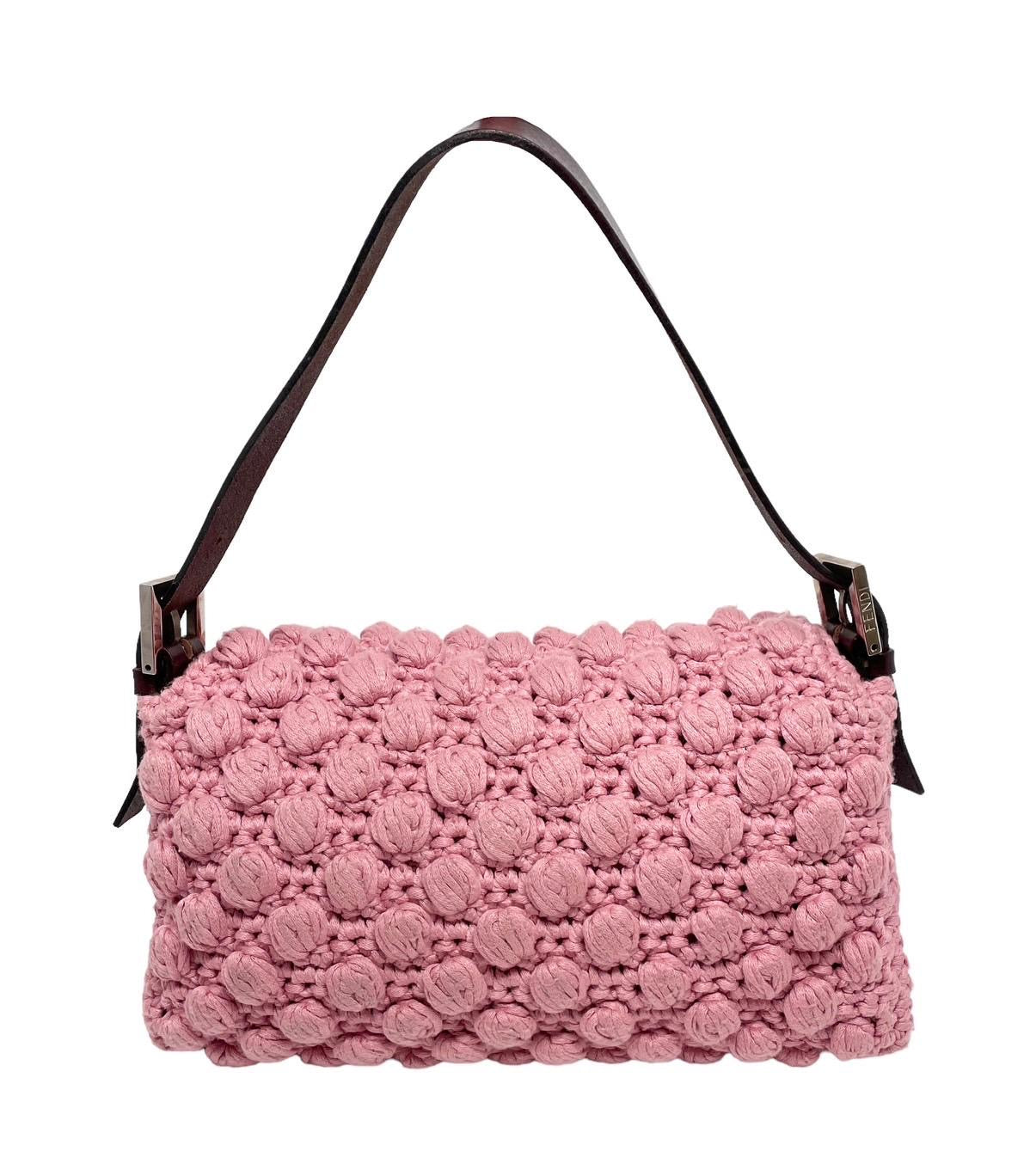 Fendi Pink Crocheted Baguette Bag