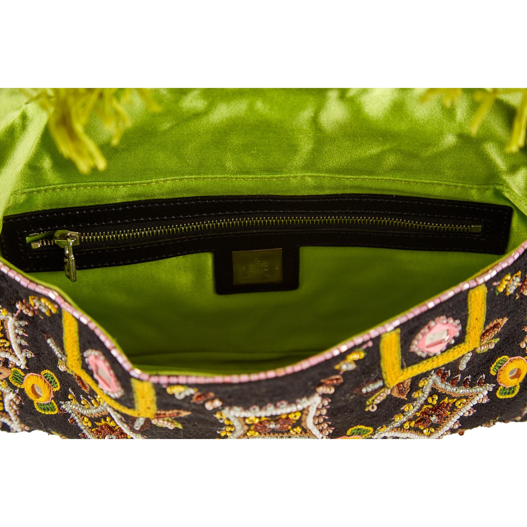 Fendi Black Beaded Fringe Baguette